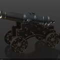 Vintage Cannon Weapon Featuring Metal Barrel Wooden Carriage And Decorative Wheels