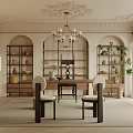 Elegant Study Room Interior With Shelves Table Chairs And Chandelier 3d model