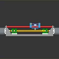 Mechanical Device Assembly With Gray Base Green Brackets Red Yellow Blue Components