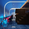 Gaming Themed Hotel Room With Computer Setup Ergonomic Gaming Chair Neon Lights And Blue Ambient Lighting