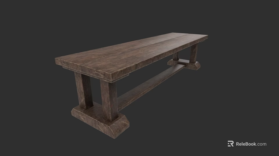 Dark Wooden Dining Table Set Featuring Long Surface And Sturdy Leg Structure 3d model 