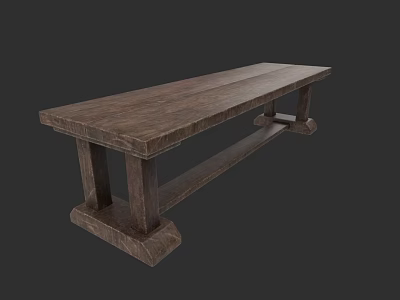 Dark Wooden Dining Table Set Featuring Long Surface And Sturdy Leg Structure 3d model