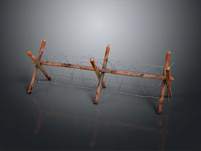 Simple Defensive Weapon Constructed From Crossed Wooden Poles And Barbed Wire 3d model
