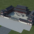 Ancient Chinese Architecture Classic Courtyard with Traditional Roofs Red Walls Stone Gate and Columns