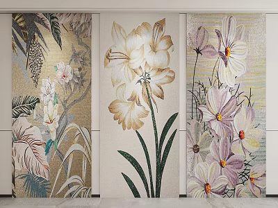 Mosaic Floral Art Decorations With Various Flowers 3d model
