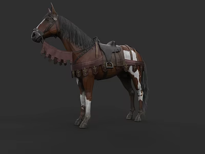 Brown And White Horse With Decorative Saddle And Fringes Details 3d model