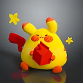 Cute Yellow Plush Toy with Red Ears Cheek Spots Holding Red Cube and Stars
