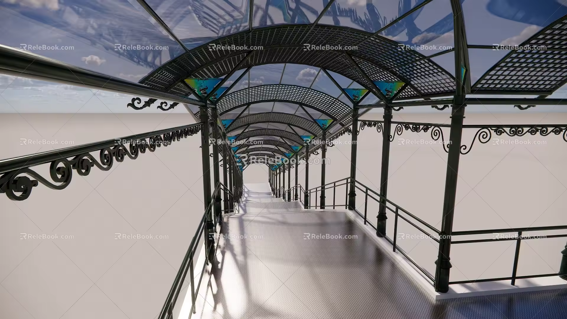European Bridge Sunshade Overpass Stairs 3d model