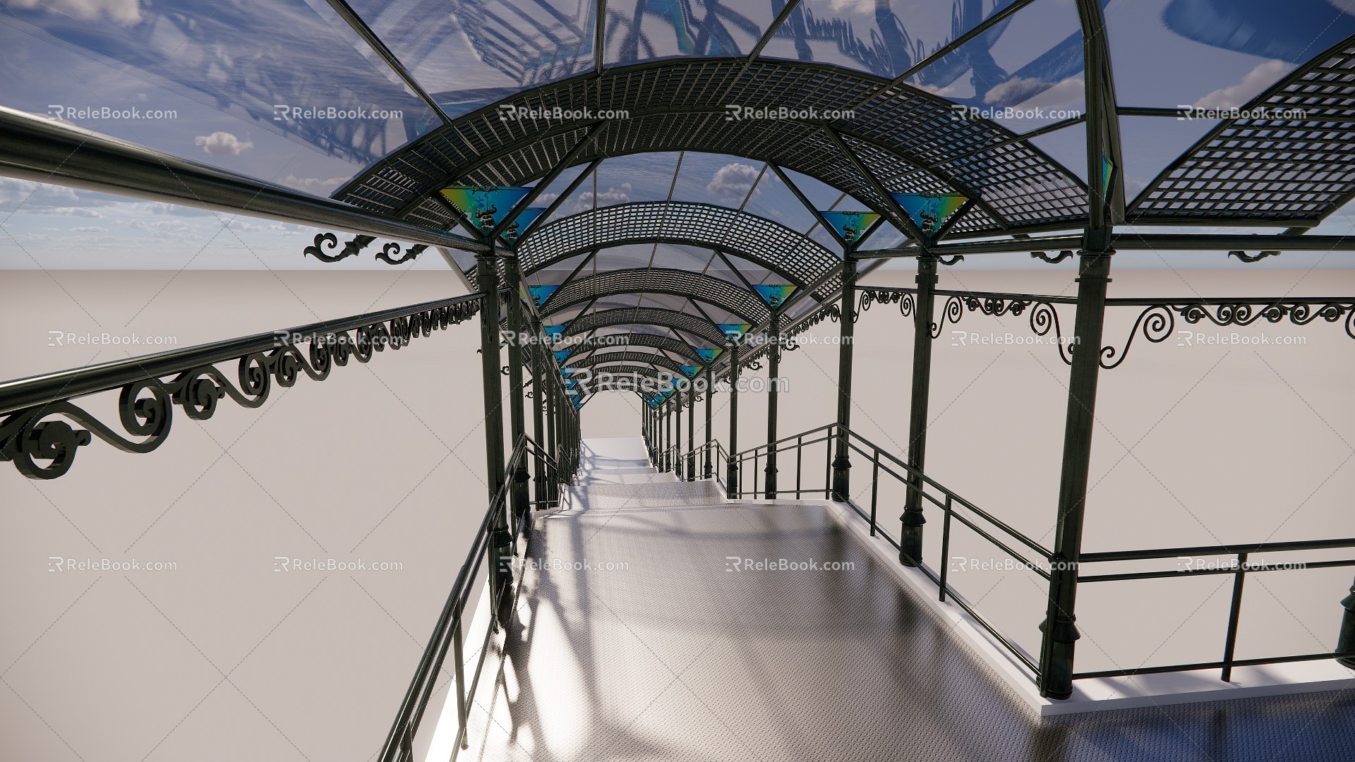 European Bridge Sunshade Overpass Stairs 3d model