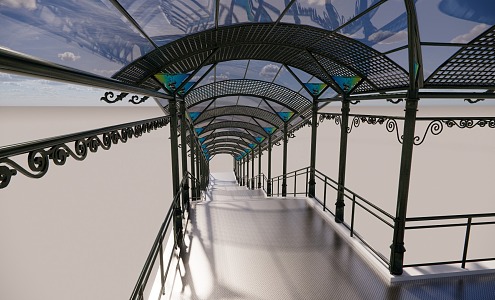 European Bridge Sunshade Overpass Stairs 3d model