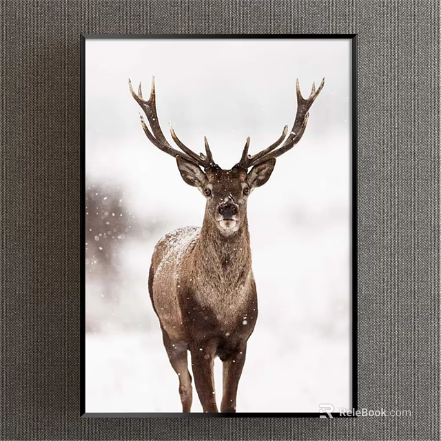 Animal Painting of Deer with Large Antlers in Snowy Scene with Falling Snowflakes 3d model 