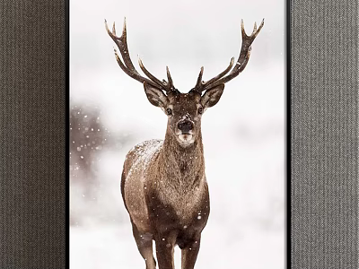 Animal Painting of Deer with Large Antlers in Snowy Scene with Falling Snowflakes 3d model