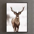 Animal Painting of Deer with Large Antlers in Snowy Scene with Falling Snowflakes