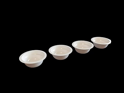 Four White Kitchen Bowls Arranged on Black Background for Daily Use 3d model