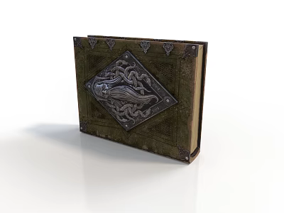 Ancient Leather Bound Book With Intricate Metal Carvings And Decorative Corners 3d model