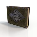 Ancient Leather Bound Book With Intricate Metal Carvings And Decorative Corners