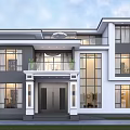 Modern Detached Villa Exterior With Large Glass Windows And Balcony Design