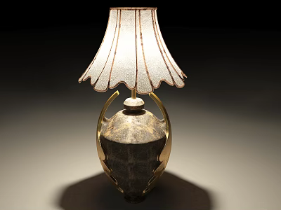 Elegant Table Lamp With Gold Metal Base And Textured White Lampshade 3d model