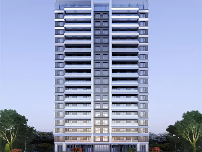 Modern High Rise Residential Building With Glass Windows And Surrounding Trees 3d model