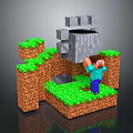 Minecraft Character Interacting With Mob Spawner On Grass And Dirt Terrain 3d model