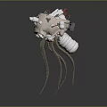 Detailed Mechanical Object with Intricate Metallic Structure Tentacle like Cables and Silver Finish