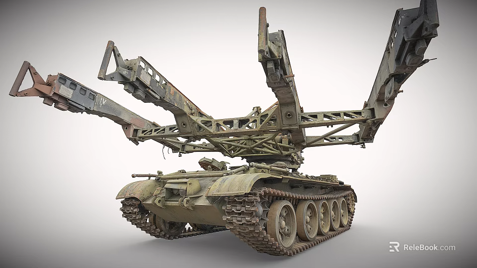 Military Tank With Extended Mechanical Bridge Arms Tracked Armored Weapon Vehicle Design 3d model 
