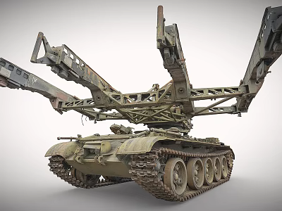 Military Tank With Extended Mechanical Bridge Arms Tracked Armored Weapon Vehicle Design 3d model