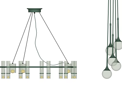 Modern Pendant Lights With Transparent Cylinders Spherical Shades Gold Accents And Black Cables 3d model