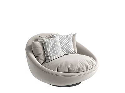 Single Sofa with Round Design Light Colored Soft Fabric and Decorative Striped Dotted Cushions 3d model