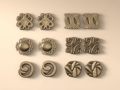 Decorative Metal Cabinet Handles With Various Intricate Spiral Circular And Floral Patterns 3d model