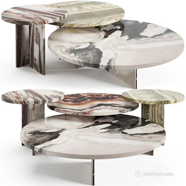 Elegant Modern Coffee Table With Round Marble Surface And Unique Pattern Design 3d model 