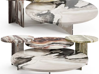 Elegant Modern Coffee Table With Round Marble Surface And Unique Pattern Design 3d model