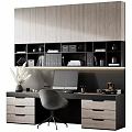 Modern Desk With Open Bookshelf Computer Monitor Gray Chair And Decorations