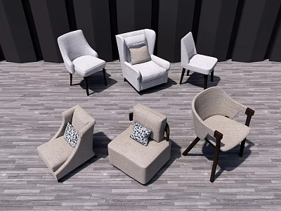 Modern Single Sofa Designs With Light Fabric Cushions Wooden Legs And Gray Floor 3d model