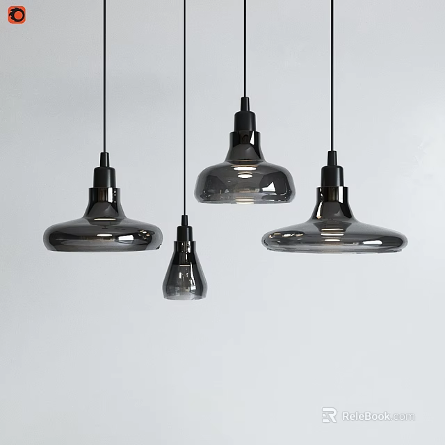 Modern Glass Pendant Lights in Various Sizes Hanging Against White Background 3d model 