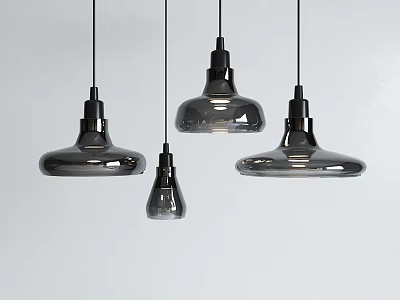 Modern Glass Pendant Lights in Various Sizes Hanging Against White Background 3d model