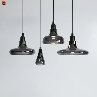 Modern Glass Pendant Lights in Various Sizes Hanging Against White Background 3d model