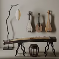 Traditional Musical Instruments Collection Featuring Guzheng Pipa Guitar And Decorative Room Decor