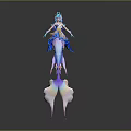 3D Animated Character Model With Blue Hair And Double Fish Tails In Ornate Costume