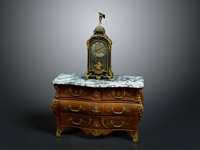 Vintage Console Cabinet And Sideboard With Carved Wood Details And Marble Top 3d model