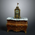 Vintage Console Cabinet And Sideboard With Carved Wood Details And Marble Top