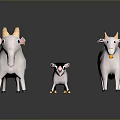 Cartoon Three Goats Figurines With White Bodies Small Black White Kid Horns On Reflective Background