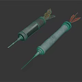 Shiny Metallic Laboratory Syringes With Brown Substance And Red Needle Tips