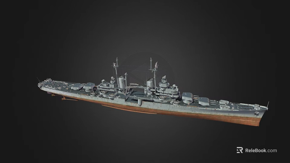 Military Warship With Detailed Deck Turrets Gray Hull And Naval Design On Ocean 3d model 