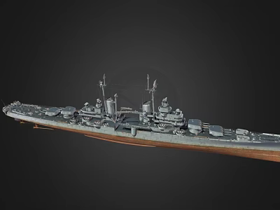 Military Warship With Detailed Deck Turrets Gray Hull And Naval Design On Ocean 3d model
