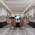 Bright Modern Conference Room Setup With Long Meeting Table Comfortable Chairs And Large Screen