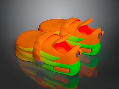 Bright Orange And Green Casual Sandals With Velcro Straps Comfortable Design 3d model