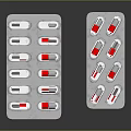 Red And Silver Capsule Blister Packs Medical Packaging On Dark Background
