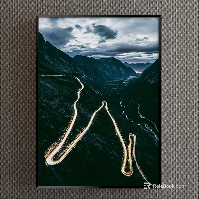 Scenic Mountain Landscape With Winding Roads Light Trails And Dark Cloudy Sky 3d model 