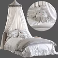 Cute Single Bed With White Curtain Cat Shaped Pillow And Gray Quilt